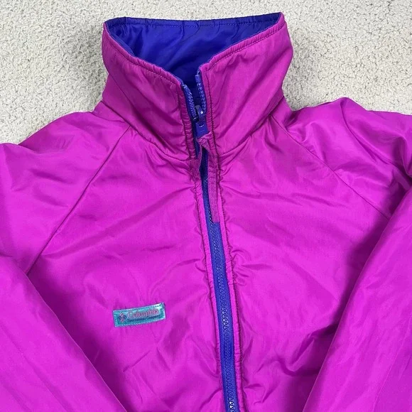 Vintage Columbia‎ Jacket Coat Thinsulate Pink Blue Reversible Women's Large - Picture 3 of 11